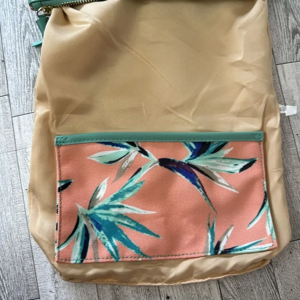 Rachel Palley Mint/Salmon Pink Tropical Fold over Clutch Pouch NWOT